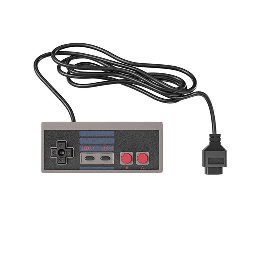 XYAB brand NES controller, compatible replacement for Nintendo Entertainment System, classic rectangular design with D-pad, A and B buttons, Start and Select buttons, and wired connection for retro gaming