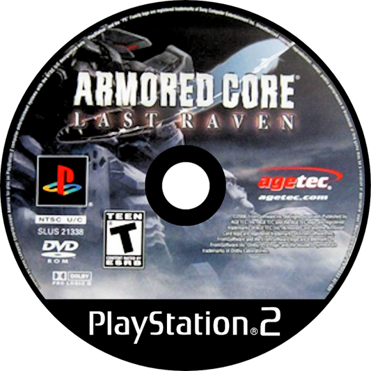 Retro Armored Core Last Raven PS2 inspired design featuring futuristic mech warfare aesthetic vintage PlayStation 2 customizable armored robots post apocalyptic conflict intense tactical combat industrial sci fi atmosphere nostalgic FromSoftware action gameplay disc