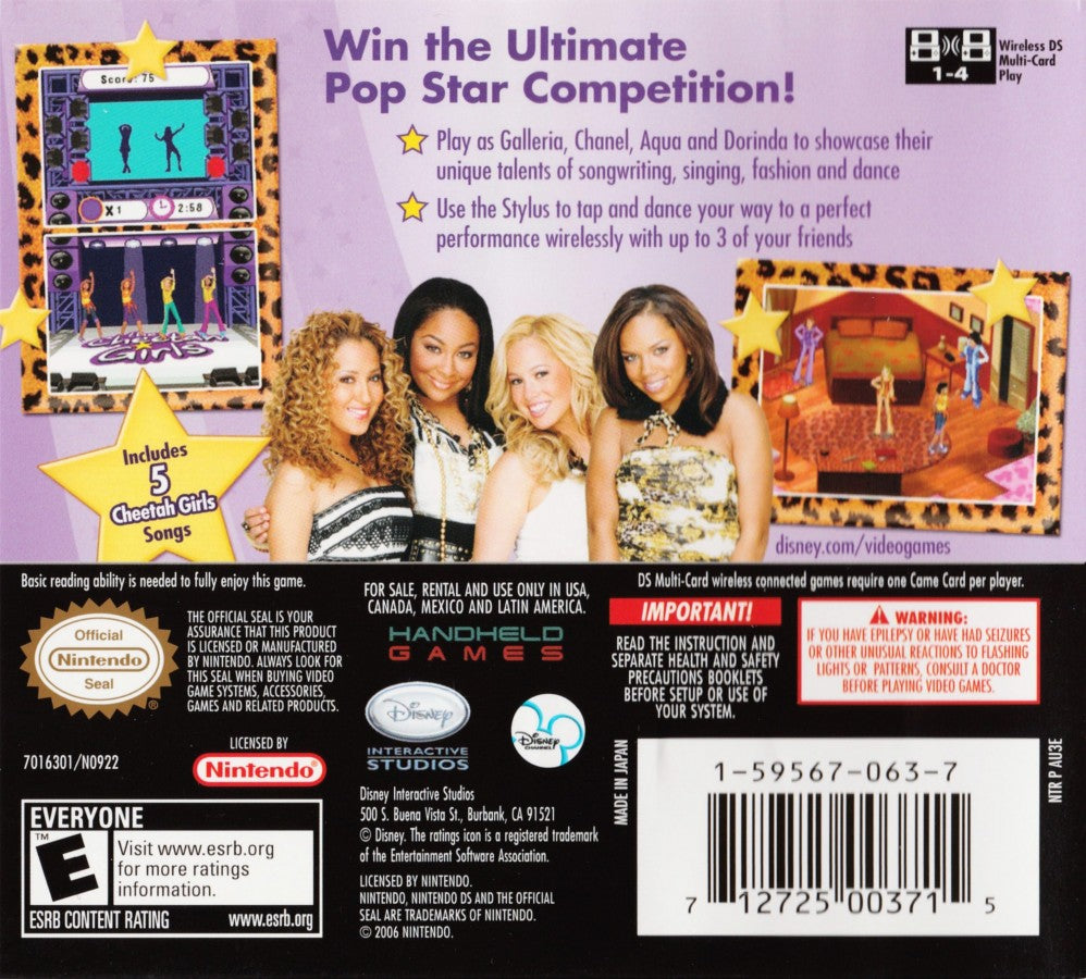 Cheetah Girls: Pop Star Sensations back of case for Nintendo DS (DS) music rhythm adventure video game