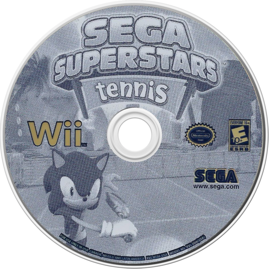 Sega Superstars Tennis Wii inspired design featuring arcade style tennis gameplay aesthetic iconic Sega characters colorful courts motion controlled matches fast paced multiplayer action family friendly sports competition nostalgic Nintendo Wii presentation disc