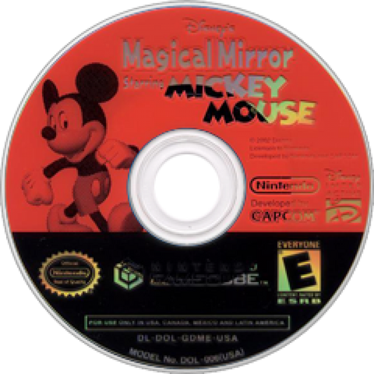 Disc cover art for Disney’s Magical Mirror Starring Mickey Mouse GameCube game featuring family-friendly adventure gameplay and interactive storybook puzzles