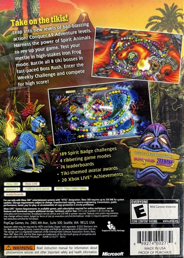 Zuma's Revenge back of case for Xbox 360 (X360) tile-matching puzzle video game