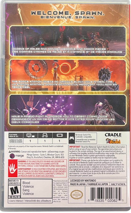 Hellpoint Nintendo Switch inspired design featuring dark sci fi action role playing adventure aesthetic mysterious space station exploration challenging melee combat cosmic horror atmosphere futuristic technology immersive character progression and survival gameplay presentation back cover