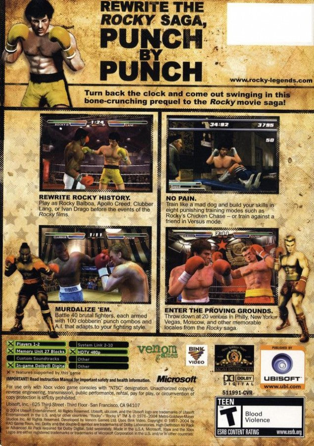 Rocky: Legends – Xbox (XBOX) back cover art for video game for XBOX