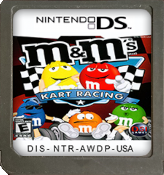 M&M’s Kart Racing Nintendo DS video game, arcade-style racing, colorful candy-themed tracks, family-friendly handheld console title cartridge