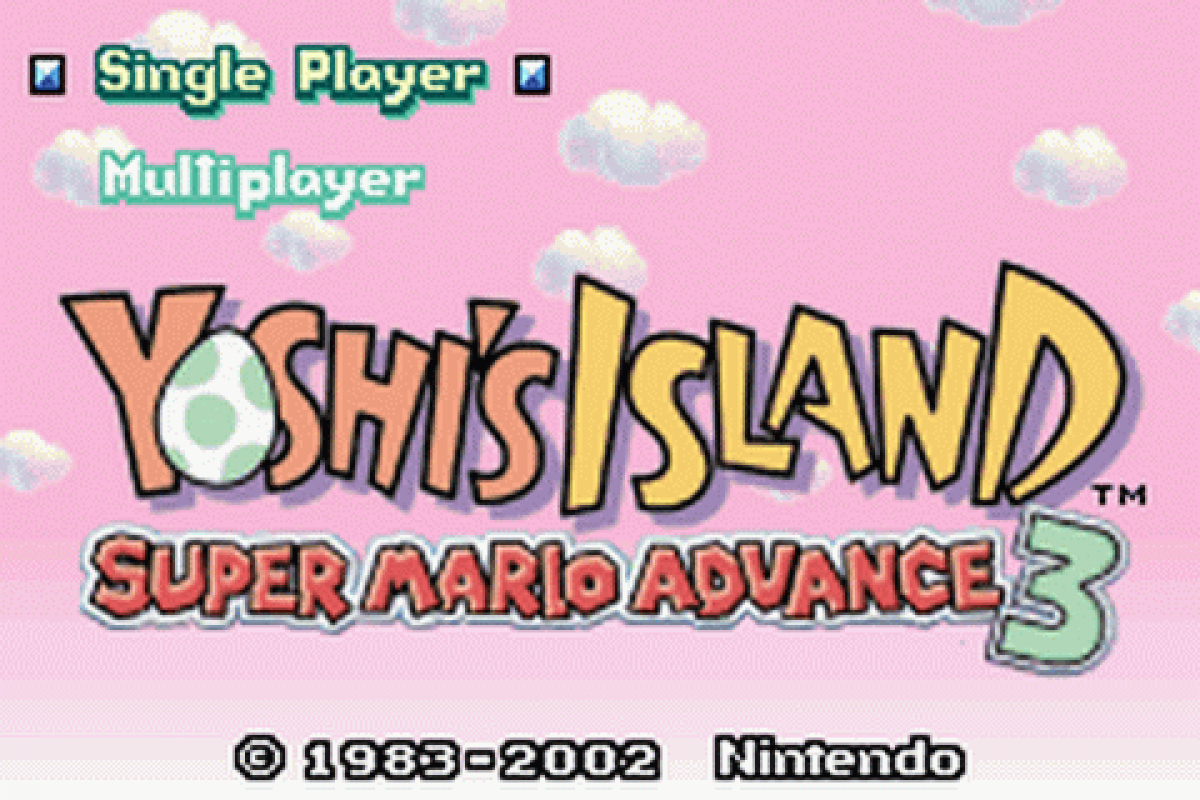 Super Mario Advance 3: Yoshi's Island title screen for Game Boy Advance (GBA) video game