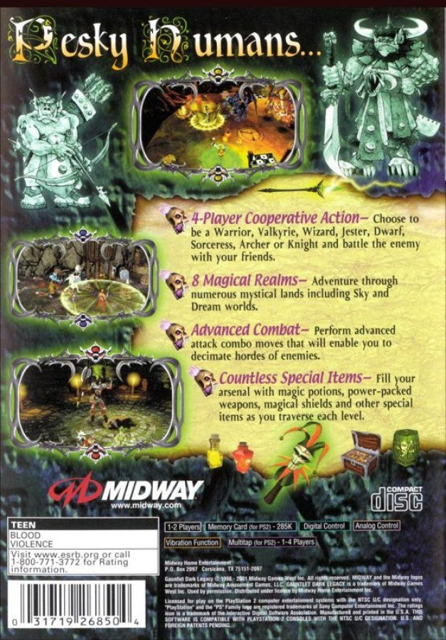 Gauntlet: Dark Legacy back of case for PlayStation 2 (PS2) fantasy action RPG hack-and-slash video game
