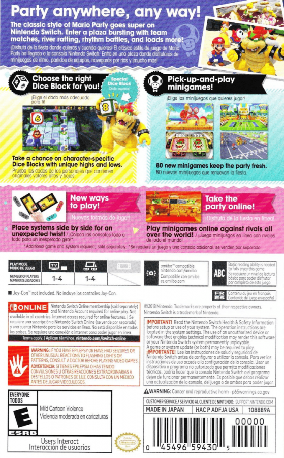 Super Mario Party back cover art for Nintendo Switch (NS) video game