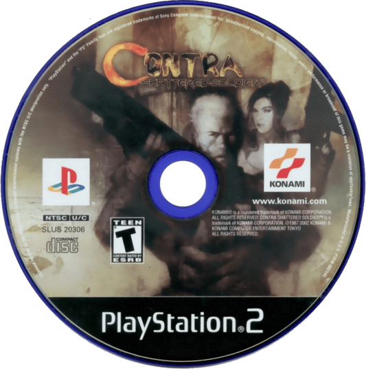Contra: Shattered Soldier for PlayStation 2 with side-scrolling run-and-gun action and classic shooter gameplay disc