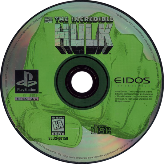 Incredible Hulk: The Pantheon Saga retro superhero action fighting game for PlayStation 1 (PS1) disc