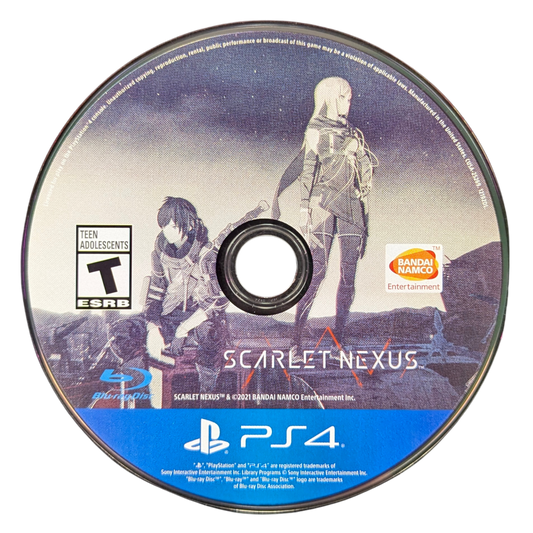 Scarlet Nexus for PlayStation 4 (PS4) at Gamers INC, featuring a futuristic action RPG with fast-paced psychokinetic combat, stylish anime-inspired visuals, and a dual-protagonist story where you unravel the mystery of the Other threat in the world of New Himuka disc