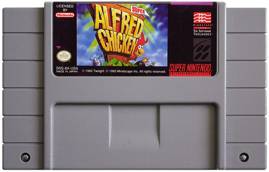 Super Alfred Chicken cartridge for Super Nintendo Entertainment System (SNES) retro video game