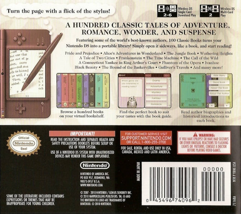100 Classic Books back cover art for Nintendo DS (DS) video game