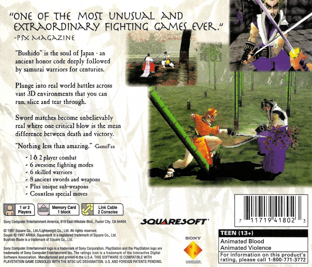 Bushido Blade – PlayStation 1 (PS1) Back Cover Box Art Clean HD Resolution Image