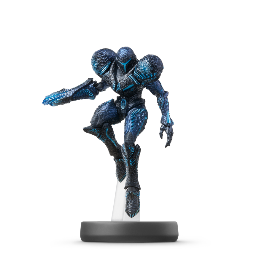 Dark Samus Amiibo loose featuring Dark Samus in her sleek, Phazon‑infused armor with a floating, menacing stance, compatible with Super Smash Bros. bonuses