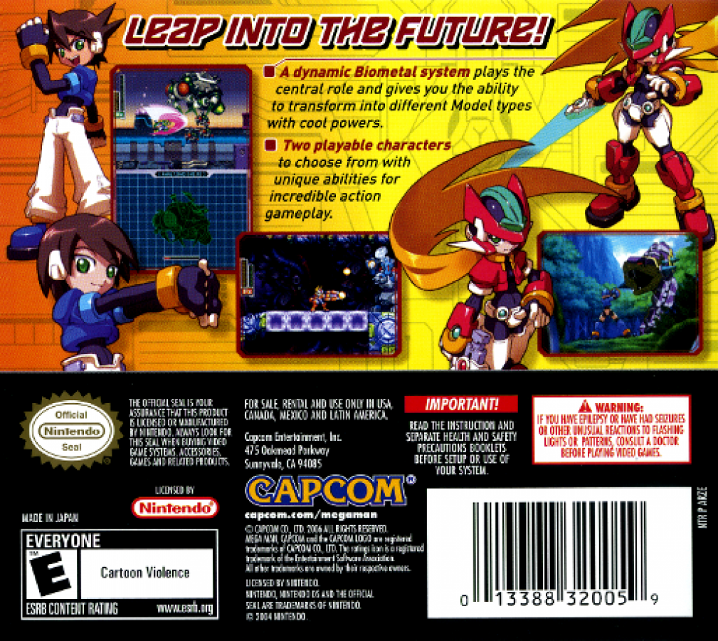 Mega Man ZX back of case for Nintendo DS (DS) action platformer video game
