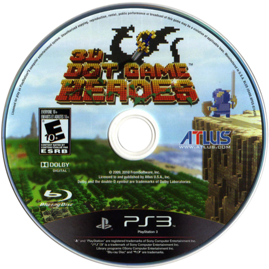 3D Dot Game Heores disc game cover for PlayStation 3 video game.