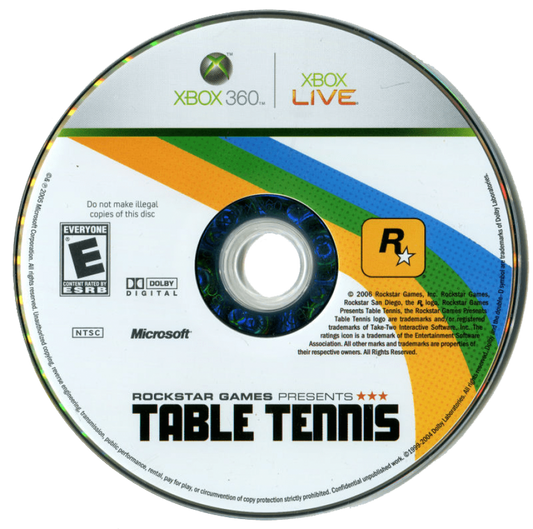 Table Tennis disc for Xbox 360 (X360) sports table tennis video game