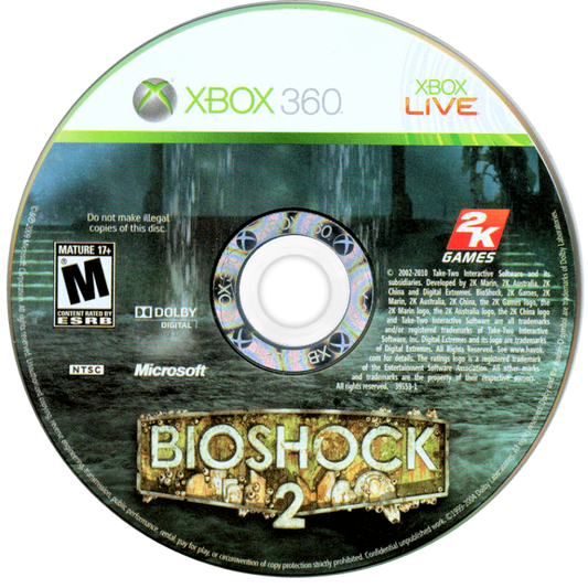 BioShock 2 disc for Xbox 360 (X360) first-person shooter video game