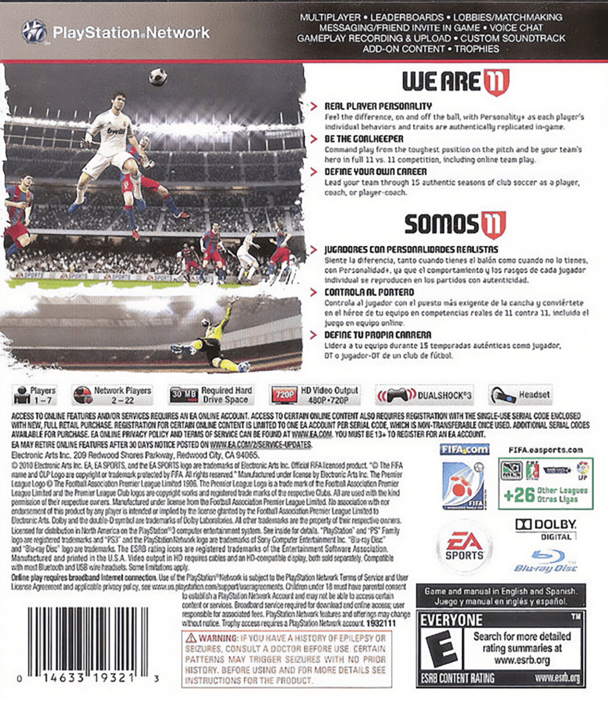 FIFA Soccer 11 back cover art for PlayStation 3 (PS3) video game