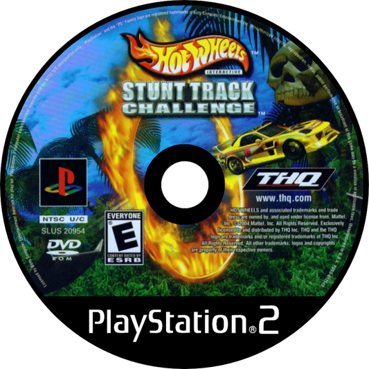 Hot Wheels Stunt Track Challenge PlayStation 2 PS2 for retro video game enthusiasts featuring arcade racing gameplay high speed stunt driving loop and ramp challenges customizable Hot Wheels cars physics based tricks competitive racing modes and collectible gaming appeal disc