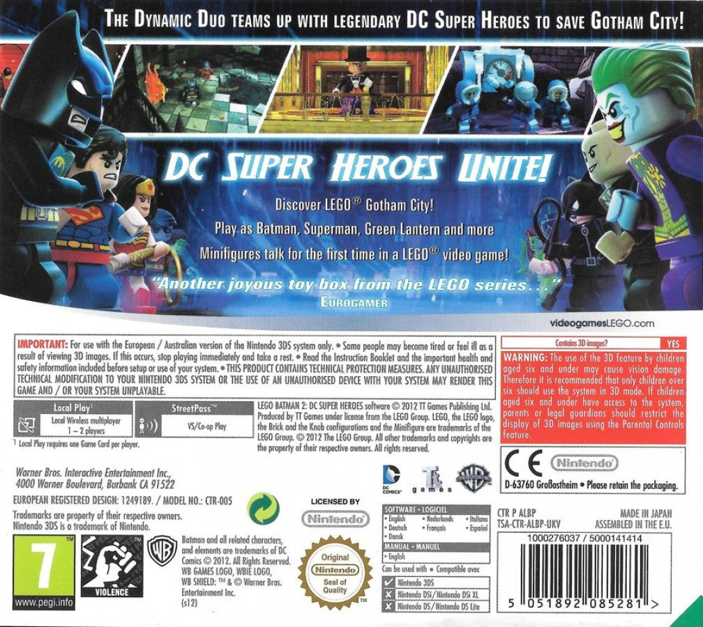 LEGO Batman 2: DC Super Heroes back of case for Nintendo 3DS (3DS) action adventure video game