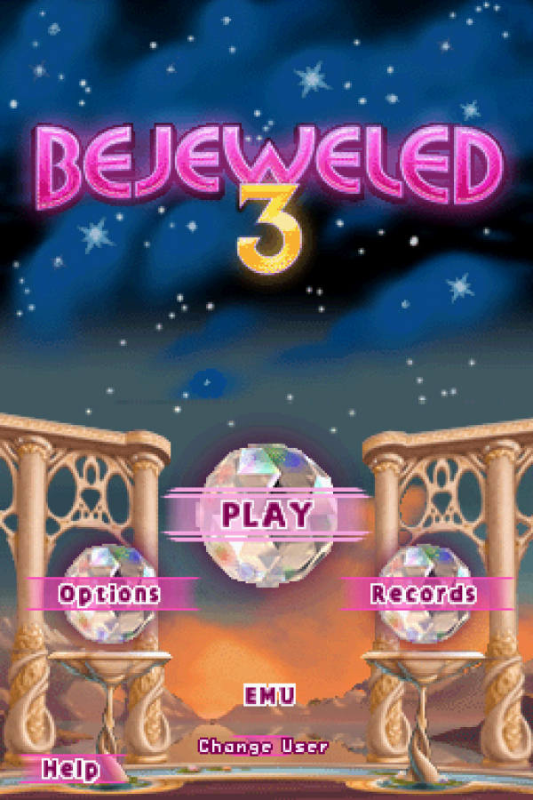 Bejeweled 3 start screen for Nintendo DS (DS) puzzle matching video game