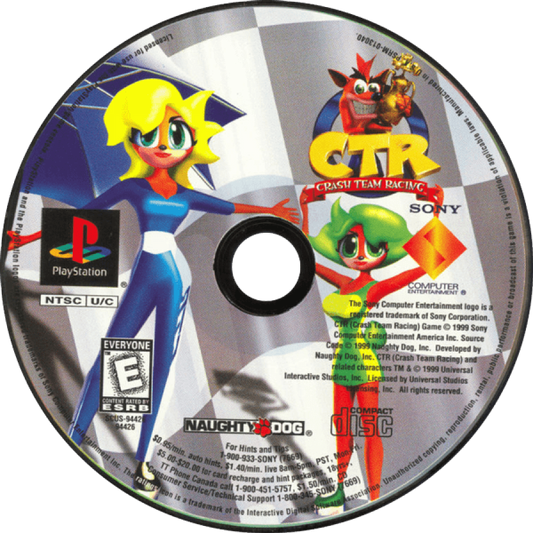 CTR: Crash Team Racing disc for PlayStation 1 (PS1) retro video game