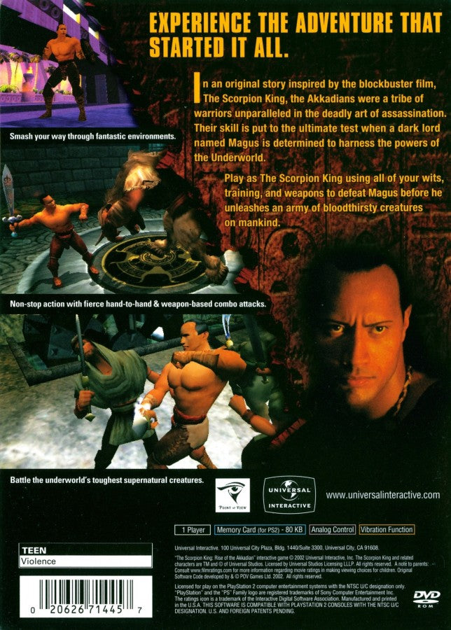 The Scorpion King Rise of the Akkadian PS2 PlayStation 2 action adventure hack and slash game retro video game back of case