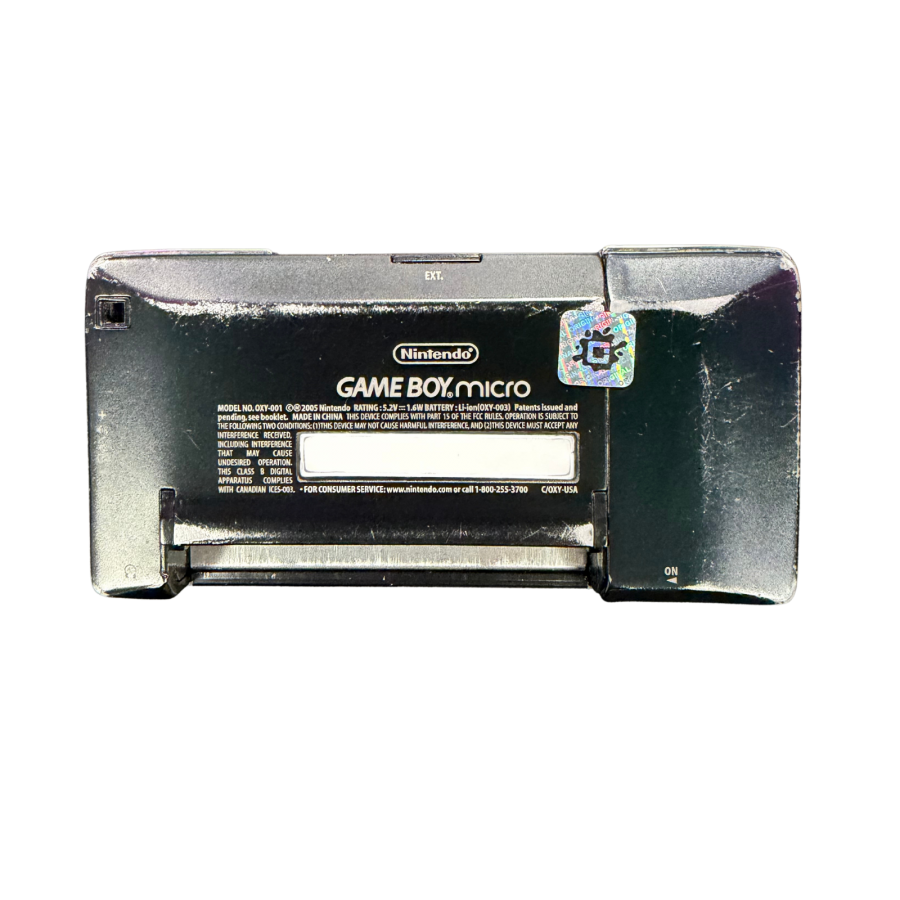 Black Nintendo Game Boy Micro System GB Micro handheld console featuring compact portable design sleek black finish built in controls bright display rechargeable battery and compatibility with Game Boy Advance GBA games collectible Nintendo handheld gaming appeal