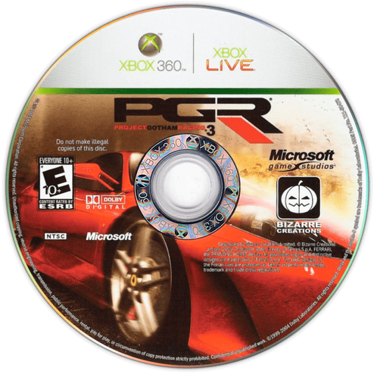 Project Gotham Racing 3 disc for Xbox 360 (X360) racing video game