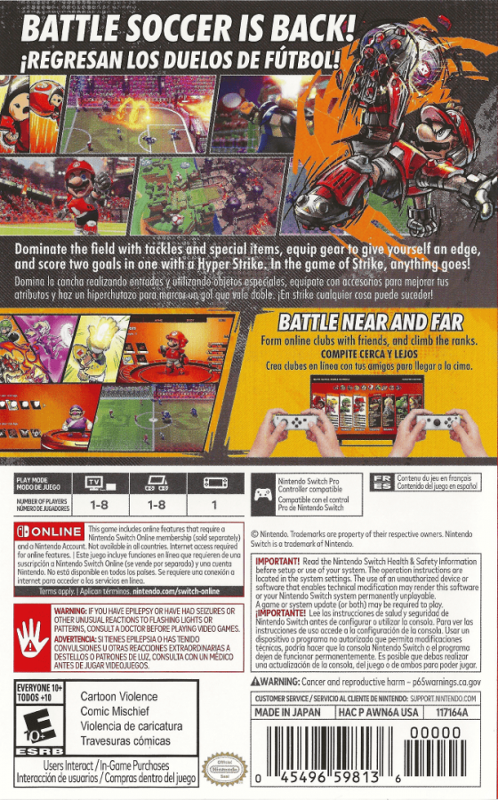 Mario Strikers Battle League back of box image for Nintendo Switch (NS) video game