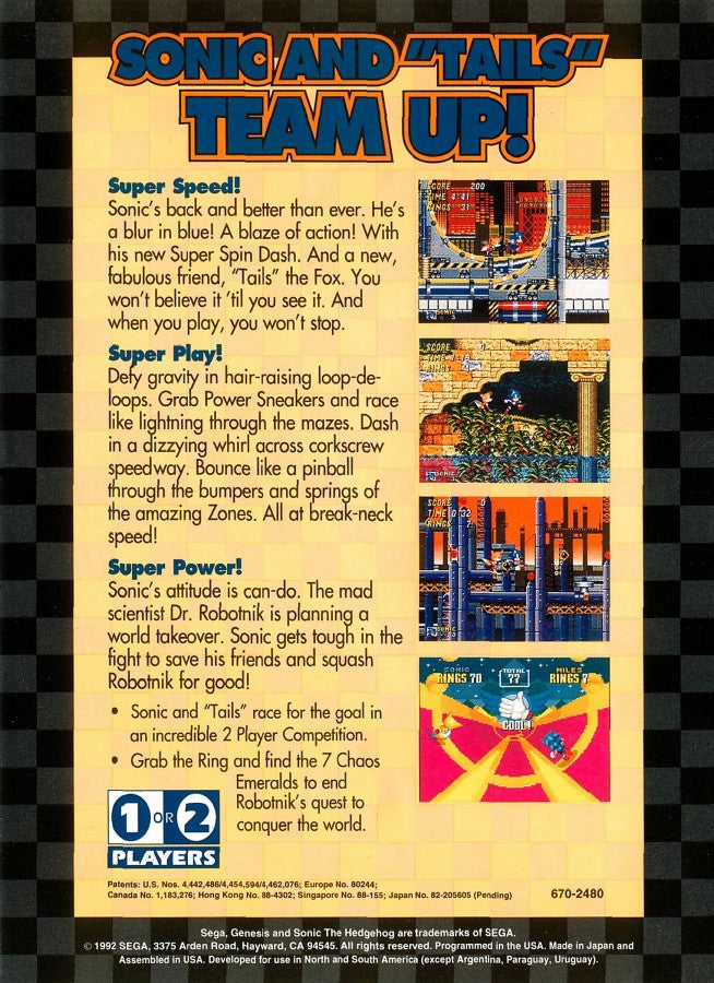 Sonic the Hedgehog 2 back cover art for Sega Genesis (GEN) video game