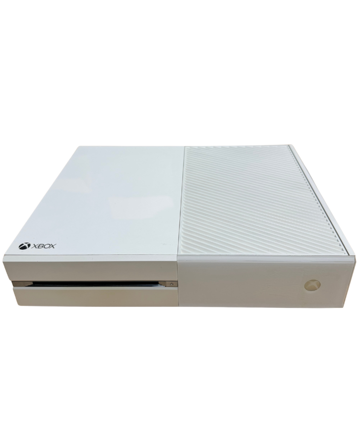 Top view of the original Xbox One white edition console showing smooth surface and branding details