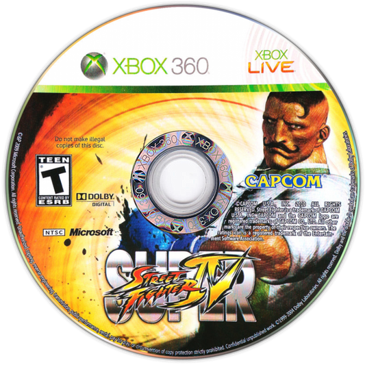 Super Street Fighter IV Xbox 360 for retro video game enthusiasts featuring classic arcade fighting gameplay iconic Street Fighter characters fast paced one on one battles combo based combat special moves competitive multiplayer action and collectible gaming appeal disc