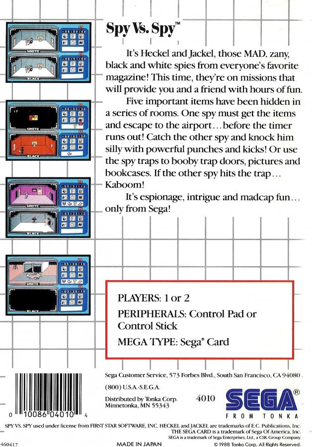 Spy vs. Spy – Sega Master System (SMS) back of case for action strategy video game