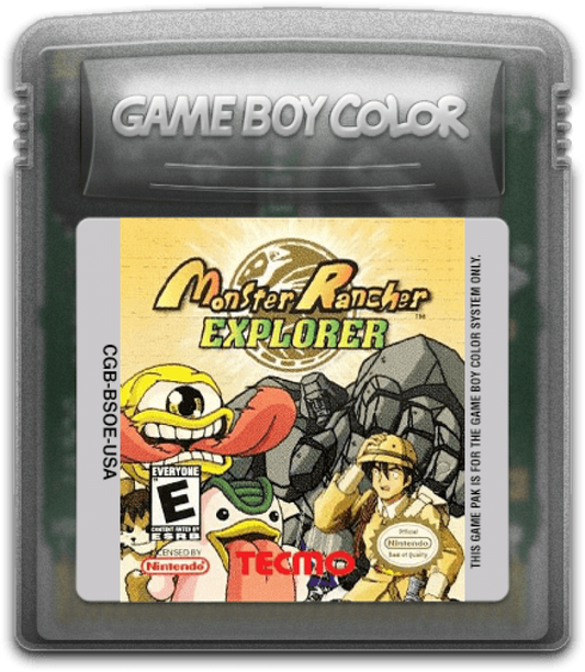 Monster Rancher Explorer Game Boy Color GBC video game featuring monster collecting adventure gameplay creature exploration training challenges battles item collection colorful environments and classic handheld gaming retro video game collection collectible gaming appeal game cartridge