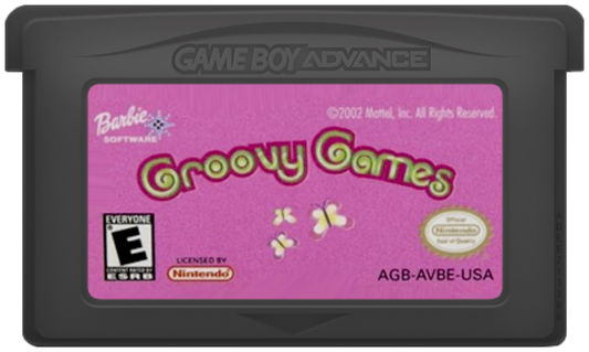 Barbie Groovy Games Game Boy Advance GBA for retro video game enthusiasts featuring family friendly party gameplay fun mini games colorful challenges multiplayer style entertainment charming Barbie themed activities handheld gaming and collectible gaming appeal cartridge