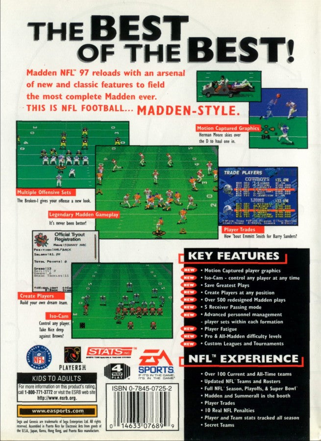 Madden NFL 97 back cover art for Sega Genesis (GEN) video game
