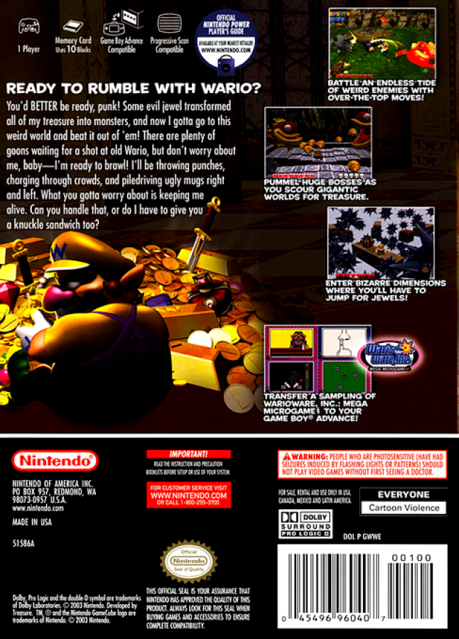 Wario World– GameCube (GC) Back Cover Art for this GameCube Video Game