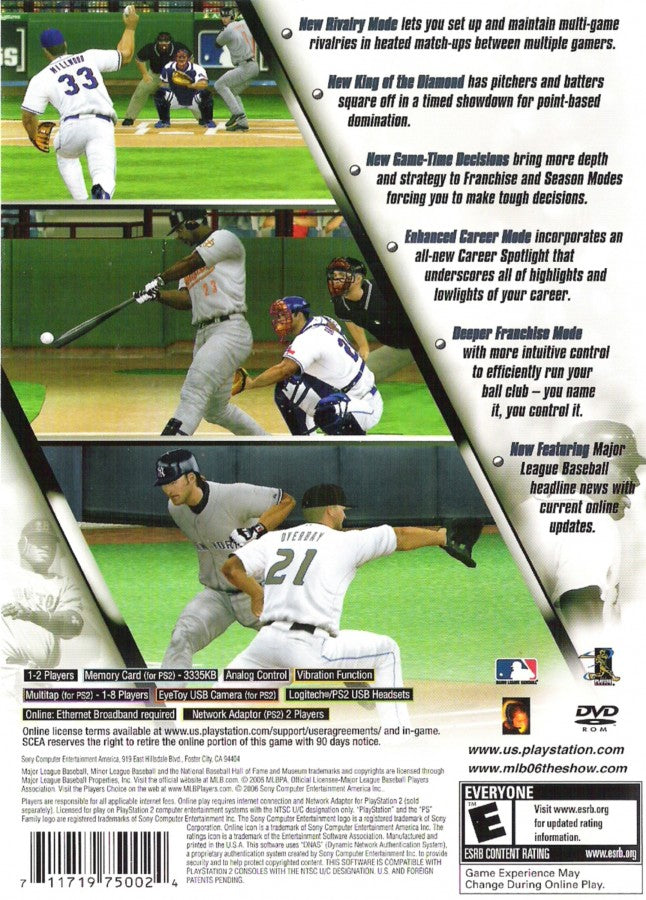 MLB 06: The Show back cover art for PlayStation 2 (PS2) video game