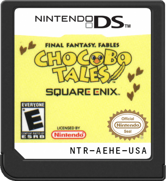 Final Fantasy Fables Chocobo Tales game for the Nintendo DS featuring storybook style adventure gameplay with mini games card battles and charming characters set in a whimsical fantasy world cartridge