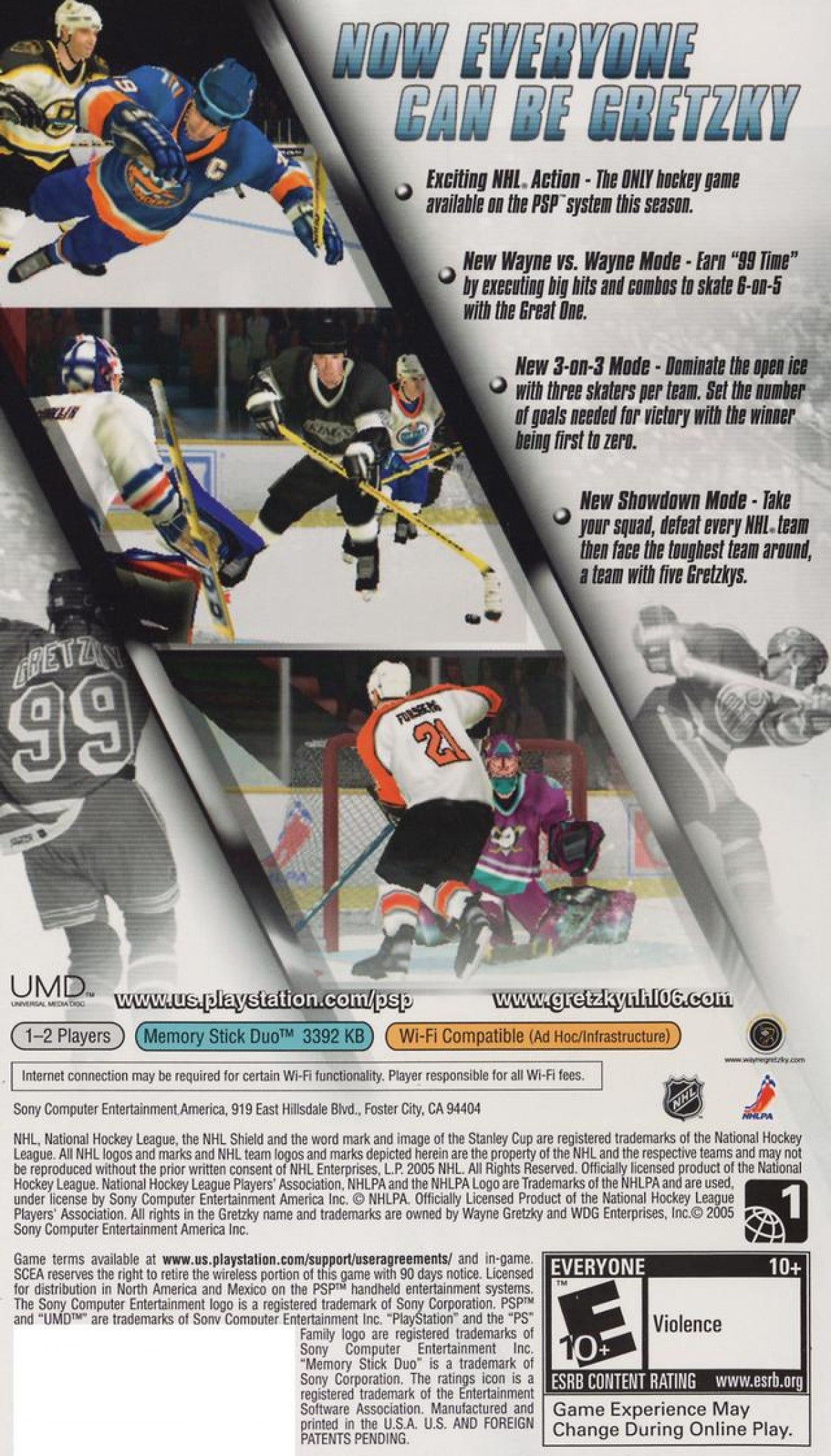 Gretzky NHL 06 back cover art for Playstation Portable (PSP) sports video game