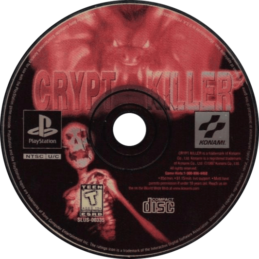 Crypt Killer PlayStation PS1 for light gun shooter video game fans featuring first person arcade style gameplay haunted mansion environments terrifying monsters cooperative multiplayer horror action fast paced shooting classic retro gaming collectible appeal game disc