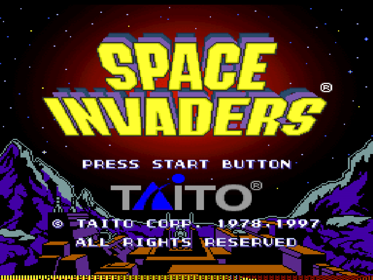 Space Invaders start screen for PlayStation 1 (PS1) arcade shooter video game
