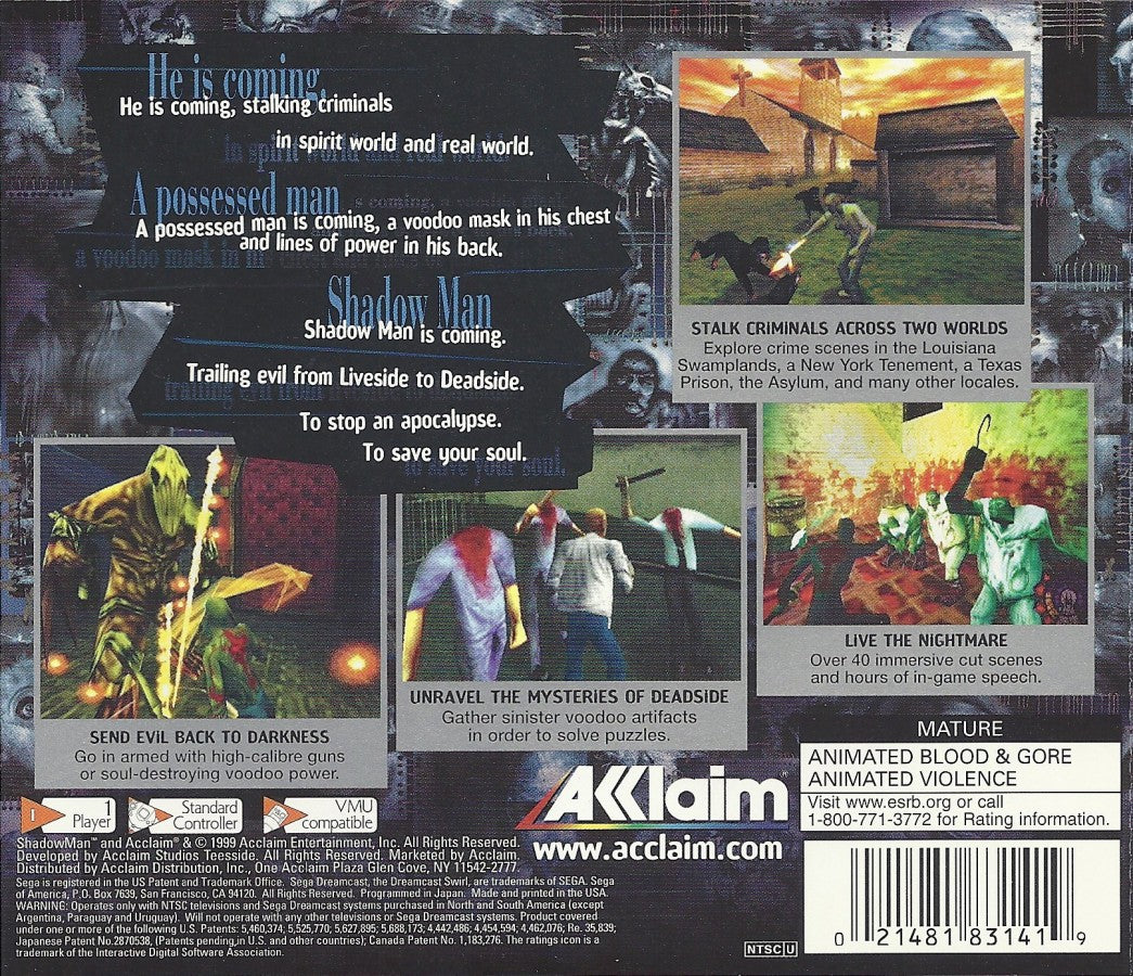 Shadow Man Sega Dreamcast retro video game action adventure back of case