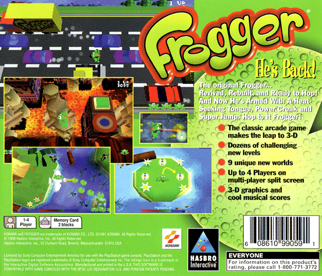 Frogger back of case for PlayStation 1 (PS1) retro video game