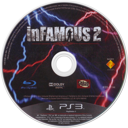 Infamous 2 disc for PlayStation 3 (PS3) video game