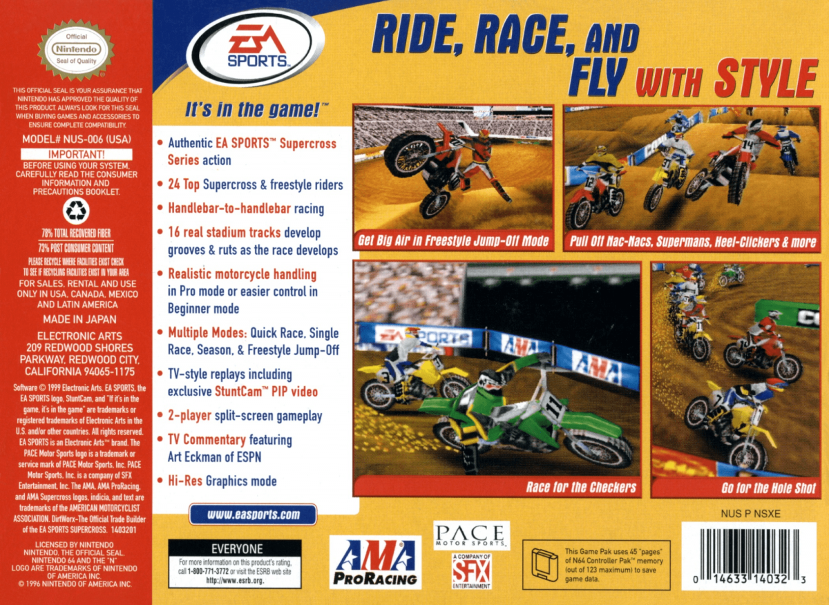 Supercross 2000 back cover art for Nintendo 64 N64 video game