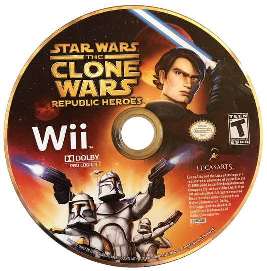 Retro Star Wars The Clone Wars Republic Heroes Wii inspired design featuring animated sci fi action adventure aesthetic Jedi and clone trooper combat galactic battles lightsaber gameplay cartoon style visuals nostalgic Nintendo Wii Star Wars presentation disc